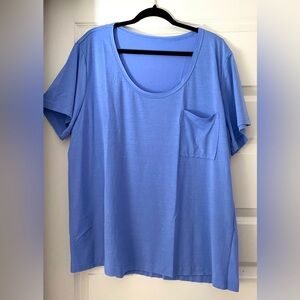 Plus Size 3XL  Classic Crew Neck Short Sleeve Breathable Polyester Top (Blue)